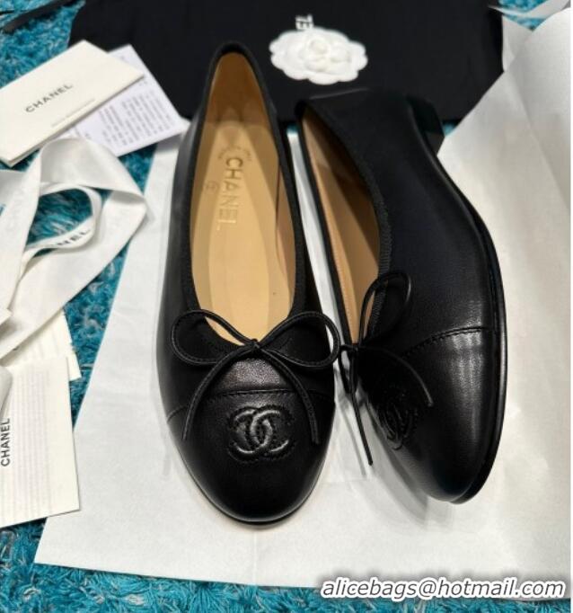 Best Grade Chanel Classic Grained Calfskin Leather Ballet Flat Black 325040