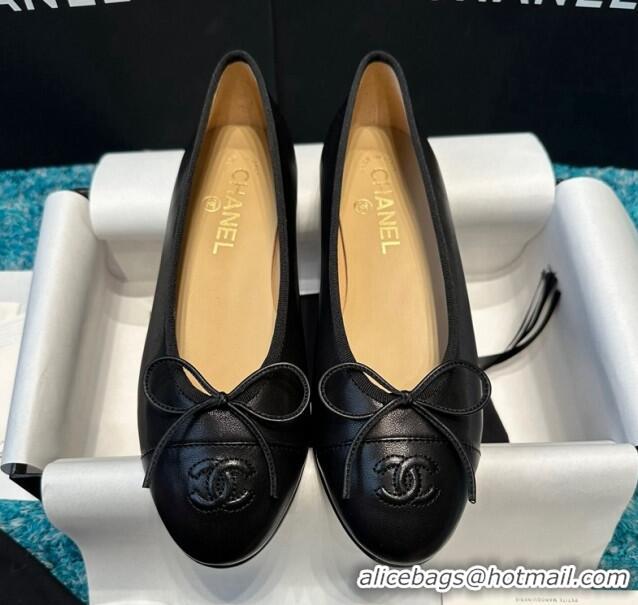 Best Grade Chanel Classic Grained Calfskin Leather Ballet Flat Black 325040