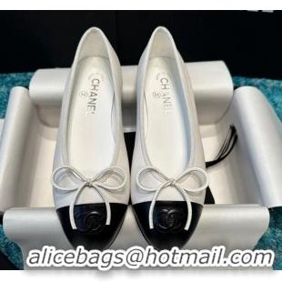 Unique Style Chanel Classic Calfskin Leather Ballet Flat White/Black 325041