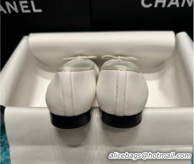 Unique Style Chanel Classic Calfskin Leather Ballet Flat White/Black 325041