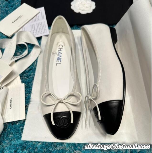 Unique Style Chanel Classic Calfskin Leather Ballet Flat White/Black 325041