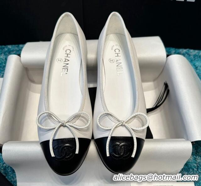 Unique Style Chanel Classic Calfskin Leather Ballet Flat White/Black 325041