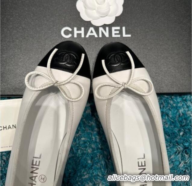 Unique Style Chanel Classic Calfskin Leather Ballet Flat White/Black 325041