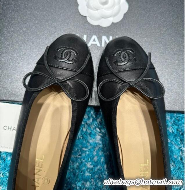 Pretty Style Chanel Classic Calfskin Leather Ballet Flat Black 325042