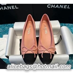 Best Product Chanel Classic Calfskin Leather Ballet Flat Peachy Pink 0325043