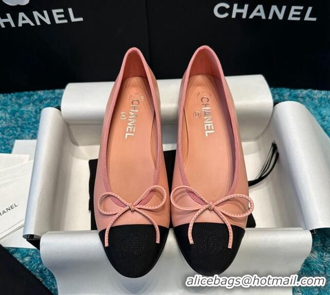 Best Product Chanel Classic Calfskin Leather Ballet Flat Peachy Pink 0325043