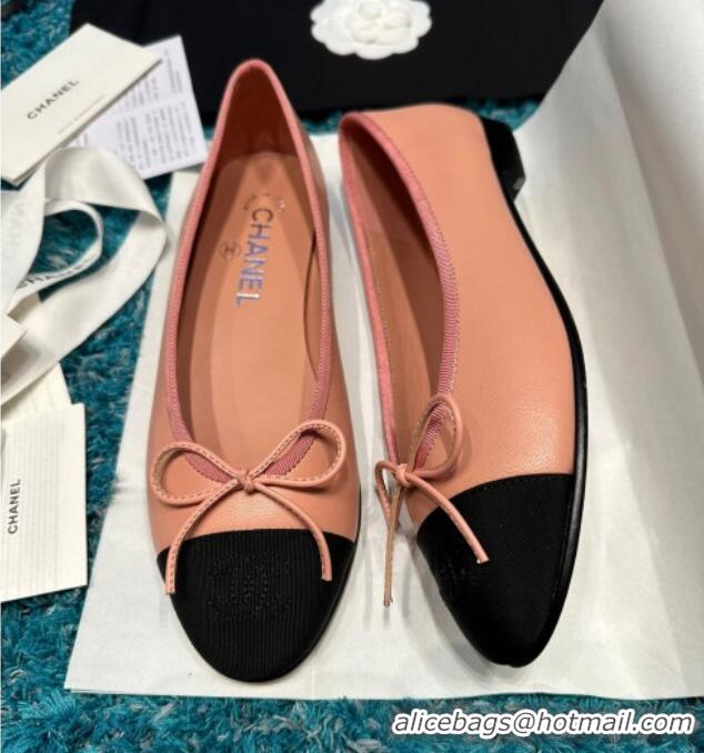 Best Product Chanel Classic Calfskin Leather Ballet Flat Peachy Pink 0325043