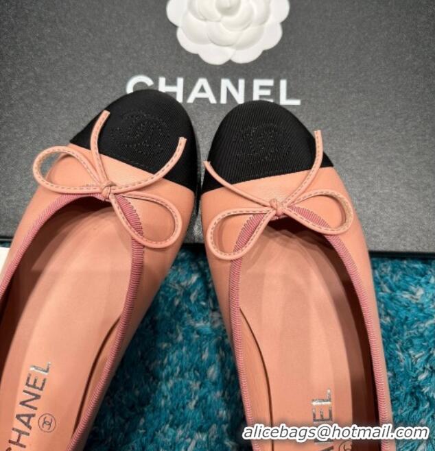 Best Product Chanel Classic Calfskin Leather Ballet Flat Peachy Pink 0325043