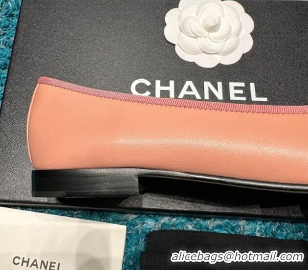 Best Product Chanel Classic Calfskin Leather Ballet Flat Peachy Pink 0325043