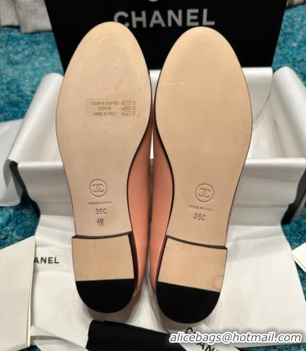 Best Product Chanel Classic Calfskin Leather Ballet Flat Peachy Pink 0325043