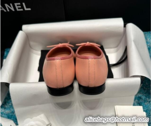 Best Product Chanel Classic Calfskin Leather Ballet Flat Peachy Pink 0325043