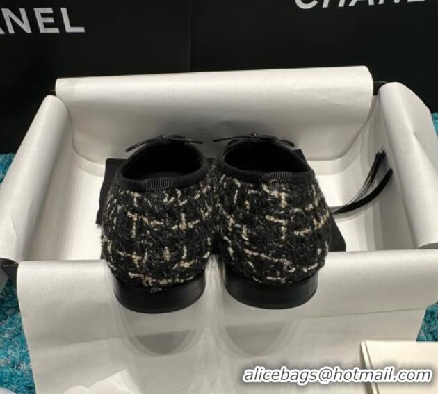 Top Grade Chanel Classic Tweed & GrosgrainBallet Flat Black/Gold 325052