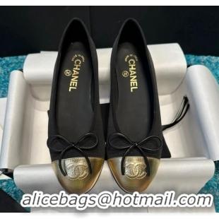 Durable Chanel Classic Grosgrain Ballet Flat Black/Gold 325054