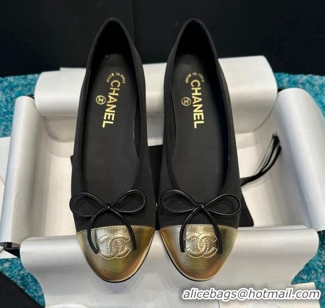 Durable Chanel Classic Grosgrain Ballet Flat Black/Gold 325054