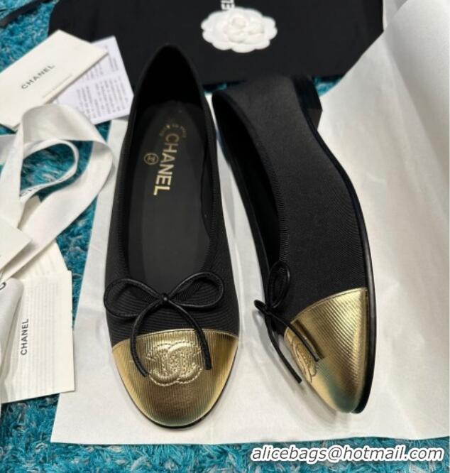 Durable Chanel Classic Grosgrain Ballet Flat Black/Gold 325054