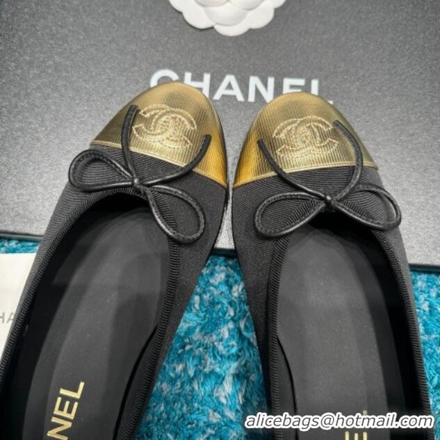 Durable Chanel Classic Grosgrain Ballet Flat Black/Gold 325054