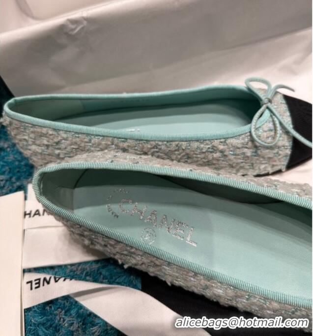 Best Grade Chanel Classic Tweed Ballet Flat Green/Black 325055