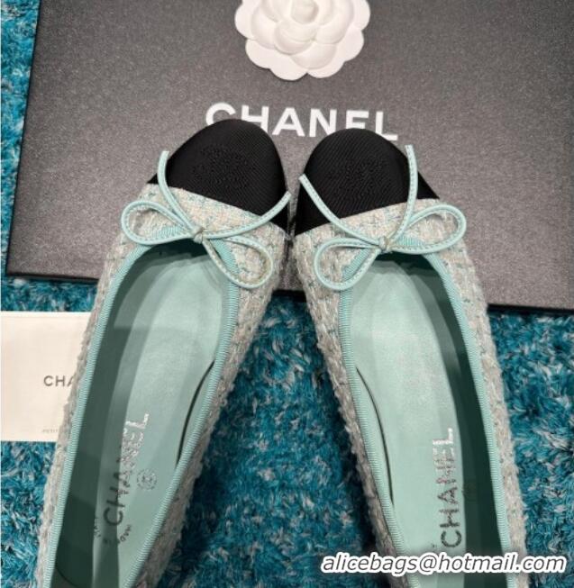 Best Grade Chanel Classic Tweed Ballet Flat Green/Black 325055