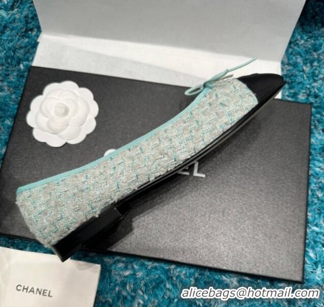 Best Grade Chanel Classic Tweed Ballet Flat Green/Black 325055