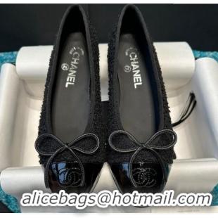 Luxurious Chanel Classic Tweed & Patent Calfskin Ballet Flat Black 325056