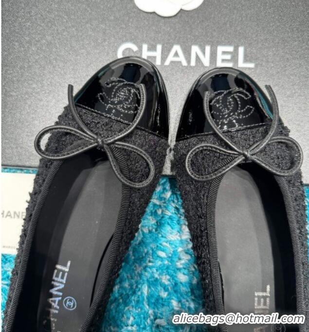 Luxurious Chanel Classic Tweed & Patent Calfskin Ballet Flat Black 325056