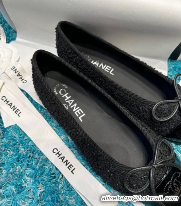 Luxurious Chanel Classic Tweed & Patent Calfskin Ballet Flat Black 325056