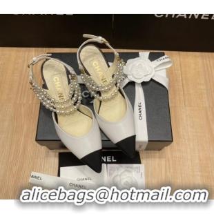 Most Popular Chanel Lambskin Heeled Pearl Slingback Pumps 9cm G37532 White 325063