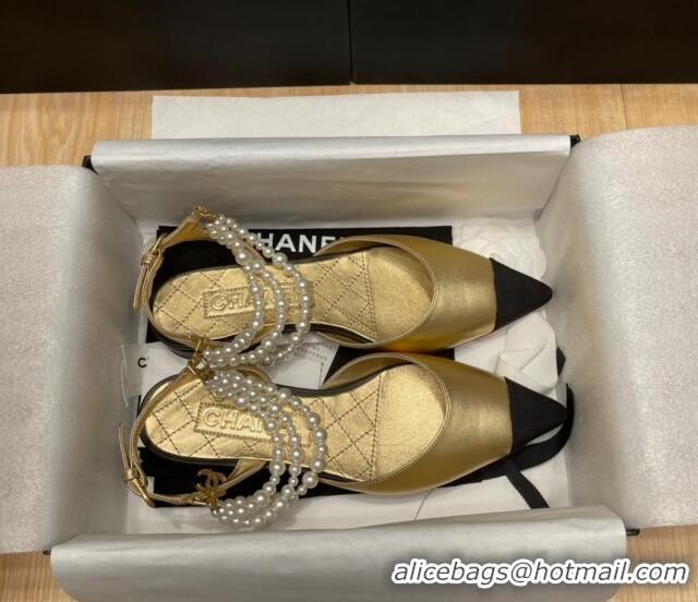 Lower Price Chanel Lambskin Flat Pearl Slingbacks G37532 Gold 325066