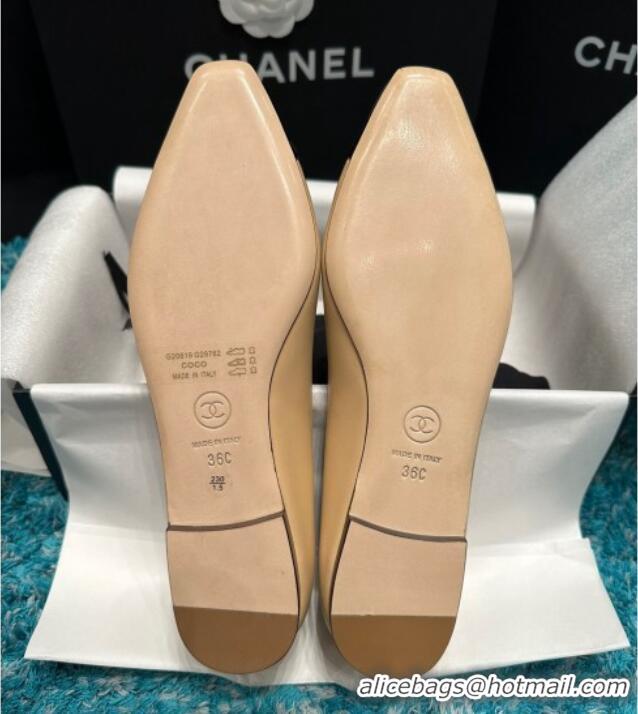 Cheap Price Chanel Calfskin Leather Camellia Bloom Ballet Flat Beige 325067