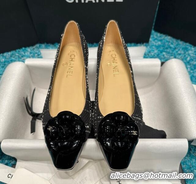 Sumptuous Chanel Tweed Camellia Bloom Ballet Flat Black 0325070