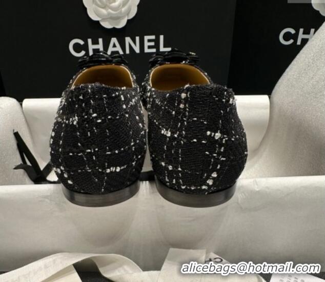 Sumptuous Chanel Tweed Camellia Bloom Ballet Flat Black 0325070