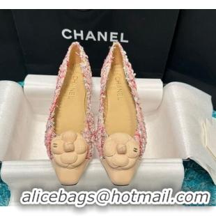 Best Grade Chanel Tweed Camellia Bloom Ballet Flat Pink 325071