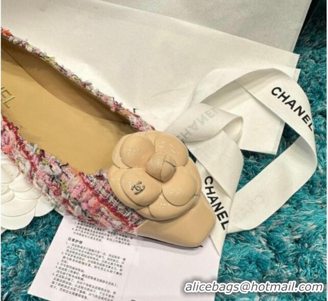 Best Grade Chanel Tweed Camellia Bloom Ballet Flat Pink 325071