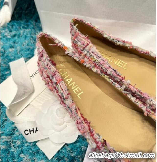 Best Grade Chanel Tweed Camellia Bloom Ballet Flat Pink 325071