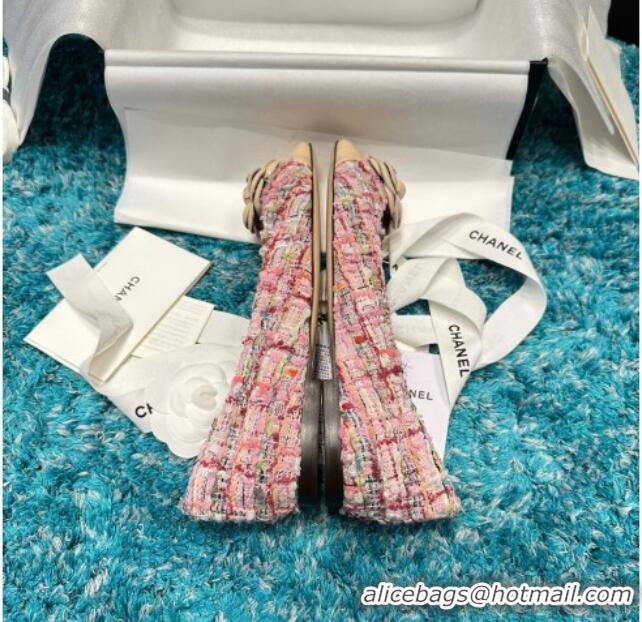 Best Grade Chanel Tweed Camellia Bloom Ballet Flat Pink 325071