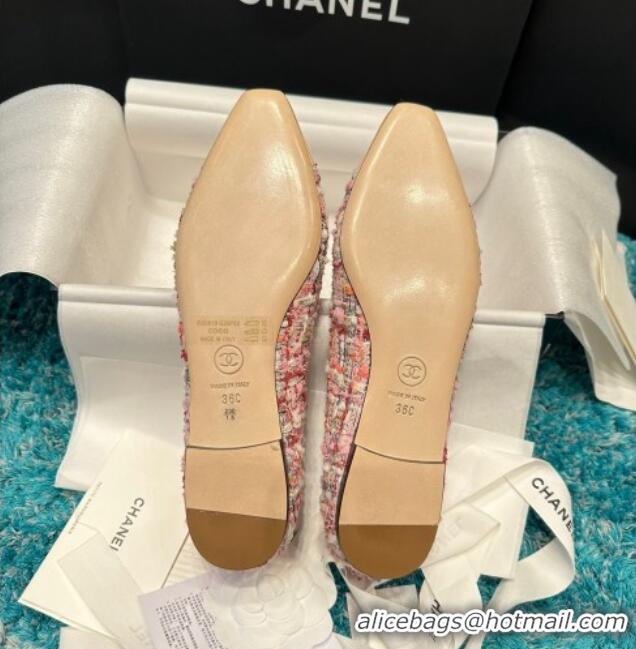 Best Grade Chanel Tweed Camellia Bloom Ballet Flat Pink 325071