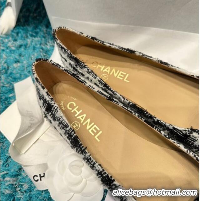 Duplicate Chanel Tweed Camellia Bloom Ballet Flat Black/White 325072