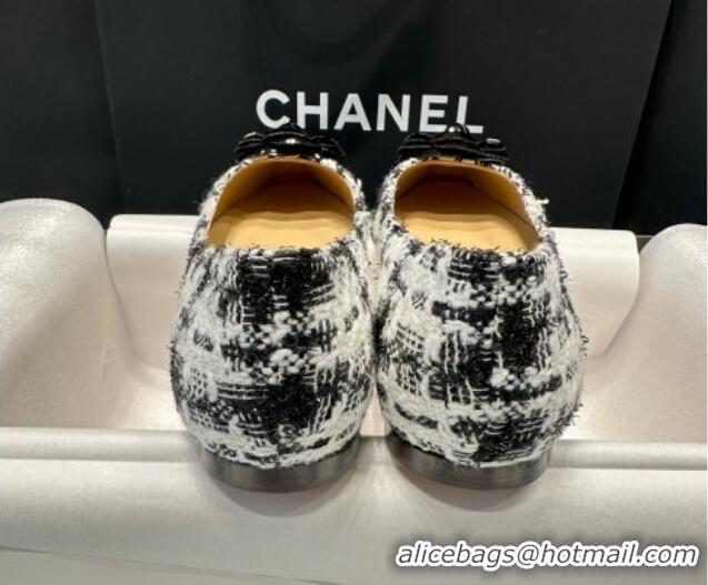 Duplicate Chanel Tweed Camellia Bloom Ballet Flat Black/White 325072