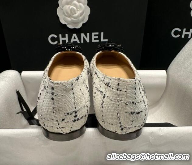 Best Price Chanel Tweed Camellia Bloom Ballet Flat White/Black 325073