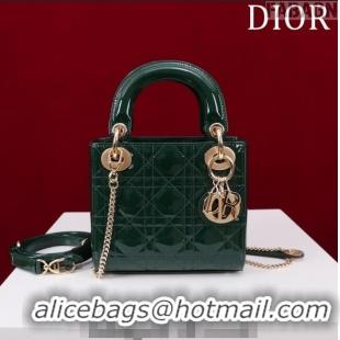 New Design Dior Mini Lady Dior Bag in Patent Cannage Leather M0505 Green 2024