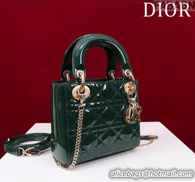 New Design Dior Mini Lady Dior Bag in Patent Cannage Leather M0505 Green 2024