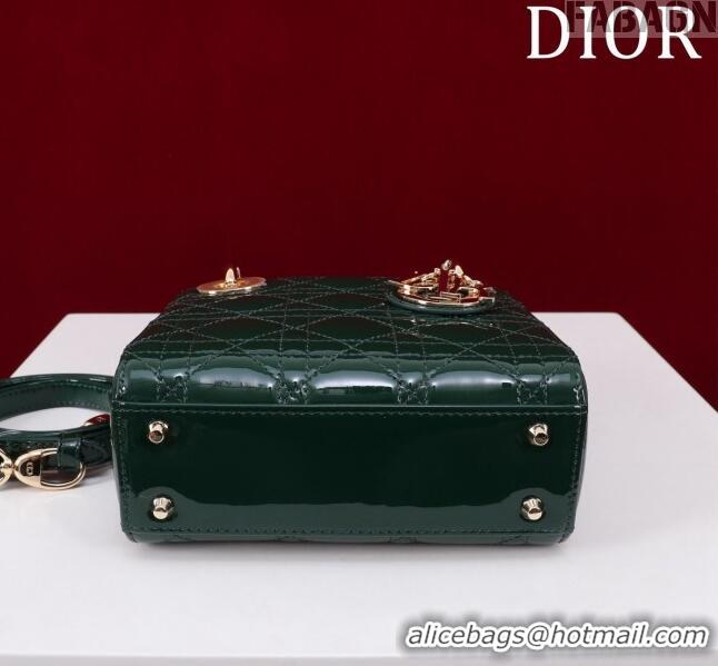 New Design Dior Mini Lady Dior Bag in Patent Cannage Leather M0505 Green 2024