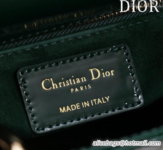 New Design Dior Mini Lady Dior Bag in Patent Cannage Leather M0505 Green 2024