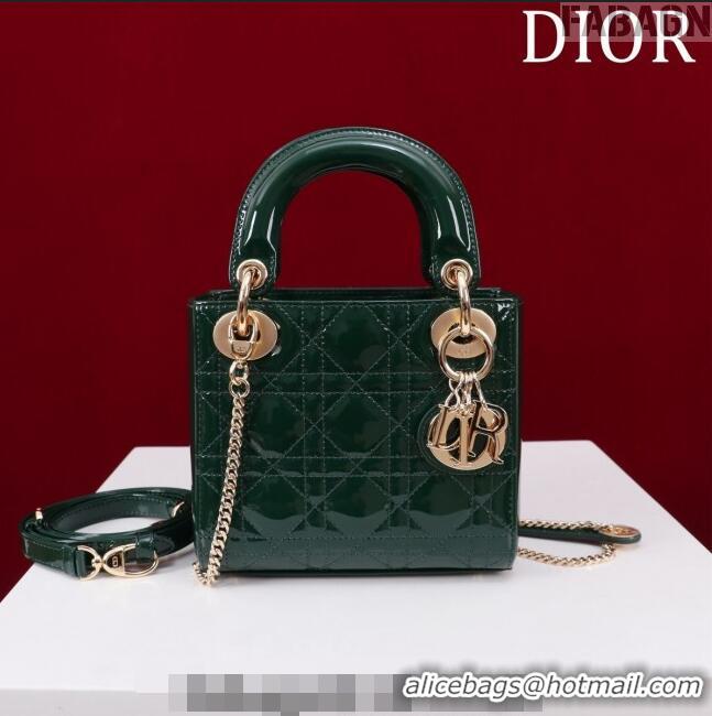 New Design Dior Mini Lady Dior Bag in Patent Cannage Leather M0505 Green 2024