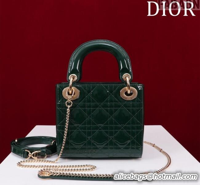 New Design Dior Mini Lady Dior Bag in Patent Cannage Leather M0505 Green 2024