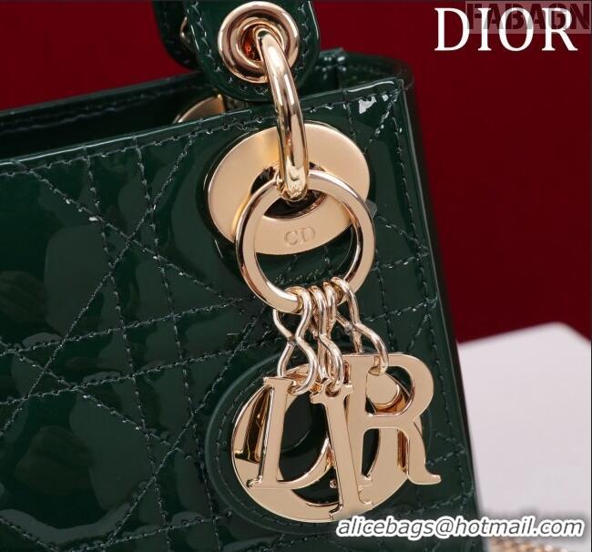 New Design Dior Mini Lady Dior Bag in Patent Cannage Leather M0505 Green 2024