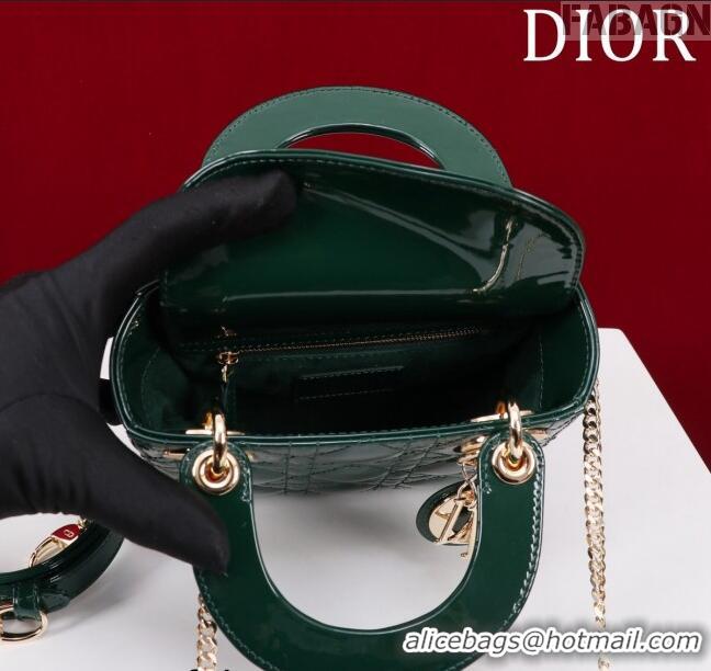 New Design Dior Mini Lady Dior Bag in Patent Cannage Leather M0505 Green 2024