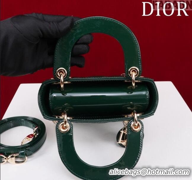 New Design Dior Mini Lady Dior Bag in Patent Cannage Leather M0505 Green 2024