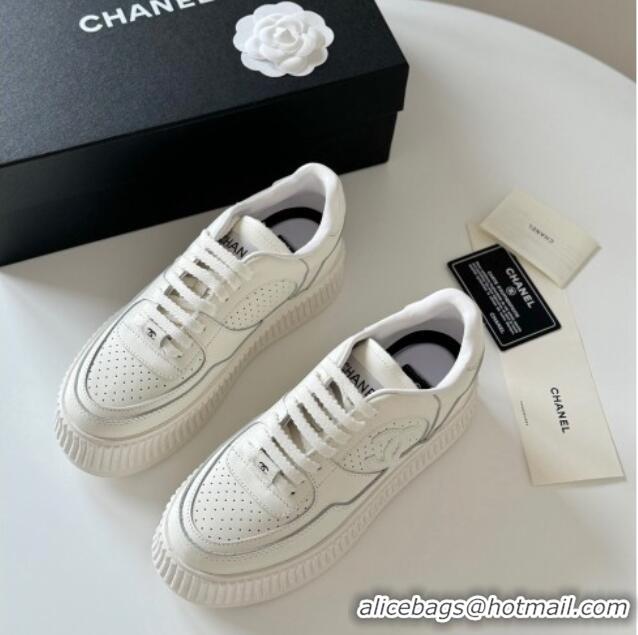 Fashion Chanel Calfskin Platform Sneakers White 325080