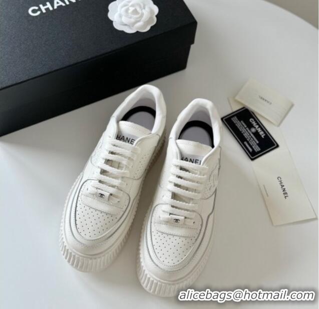 Fashion Chanel Calfskin Platform Sneakers White 325080